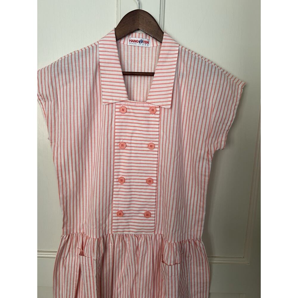 Vintage Hang Ten Striped Button Shift Dress Womens Size 12 Orange White Beachy - Picture 2 of 8